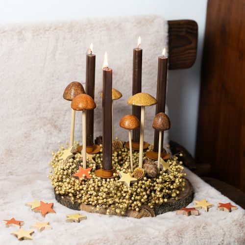 Dekorativa svampar på pinne, brun, 5,5 cm, 6 stycken - höstlig trädgårds- och vardagsrumsdekoration