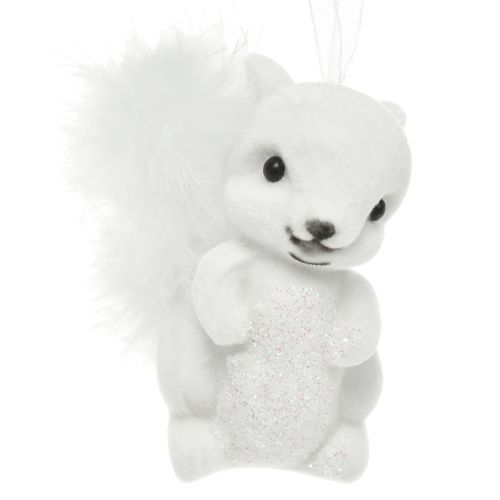 Artikel White Squirrel 2-pack 6 cm glitterfjäderdetaljhänge - perfekt för festliga julgransdekorationer