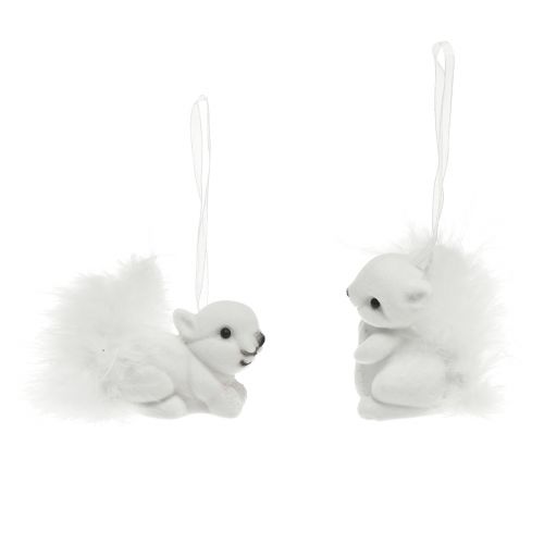 Artikel White Squirrel 2-pack 6 cm glitterfjäderdetaljhänge - perfekt för festliga julgransdekorationer