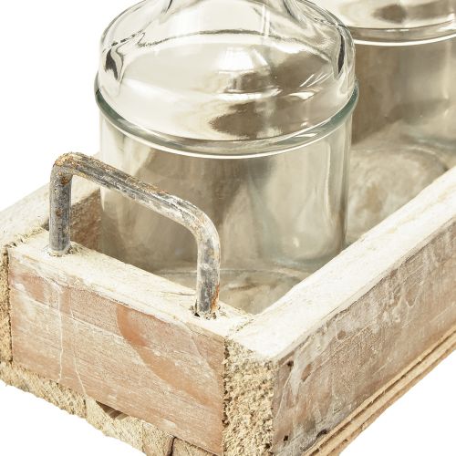 Artikel Flaska dekorativt glas med träbricka vintage 24x9,5x14cm