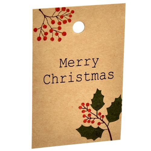 Artikel Presentetiketter Merry Christmas papper naturbrun 8,5×5,5cm 20 st