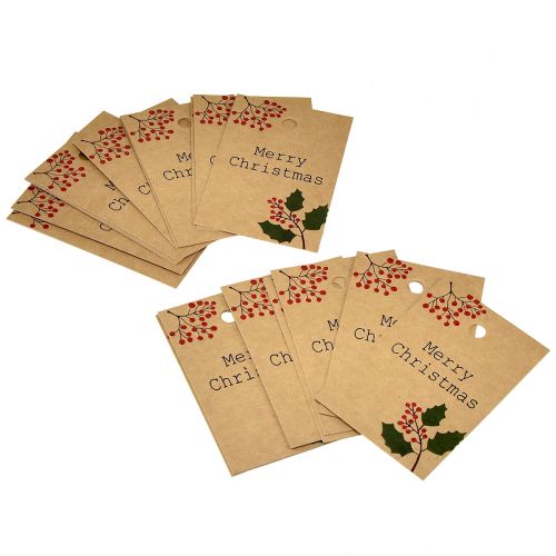 Artikel Presentetiketter Merry Christmas papper naturbrun 8,5×5,5cm 20 st