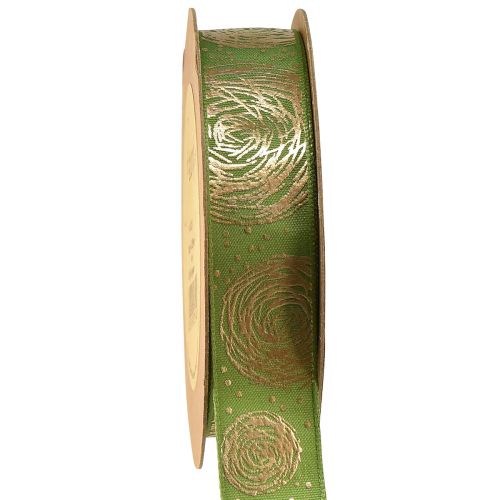 Presentband med gyllene rosor Grönt smyckesband 25mm 15m