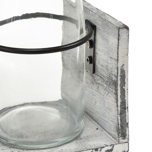 Artikel Rustik flaska i trästöd - 3 glasflaskor, gråvit, 24x8x20 cm - Mångsidig för dekoration