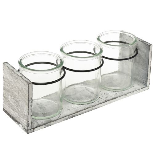 Rustik glasbehållare i grått och vitt träställ - 27,5x9x11 cm - Mångsidig förvarings- och dekorativ lösning