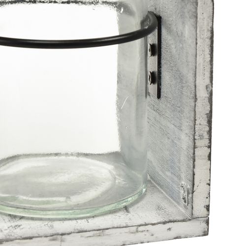 Artikel Rustik glasbehållare i grått och vitt träställ - 27,5x9x11 cm - Mångsidig förvarings- och dekorativ lösning