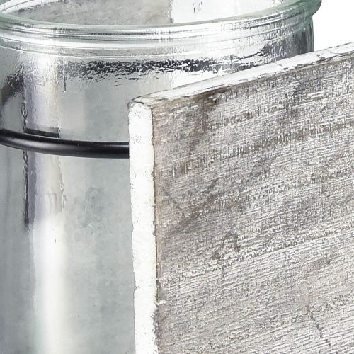 Artikel Värmeljushållare av glas i rustik träram - gråvit, 10x9x10 cm 3 stycken - charmig bordsdekoration