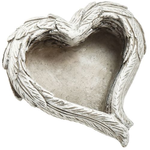 Plantera hjärtfjädrar gjutsten hjärta grå vit 13×12×6cm 2st