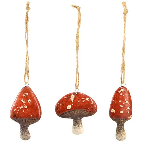 Artikel Charmiga röda svampberlocker med jutegarn - 3 cm, set om 6 - perfekta höst- och juldekorationer