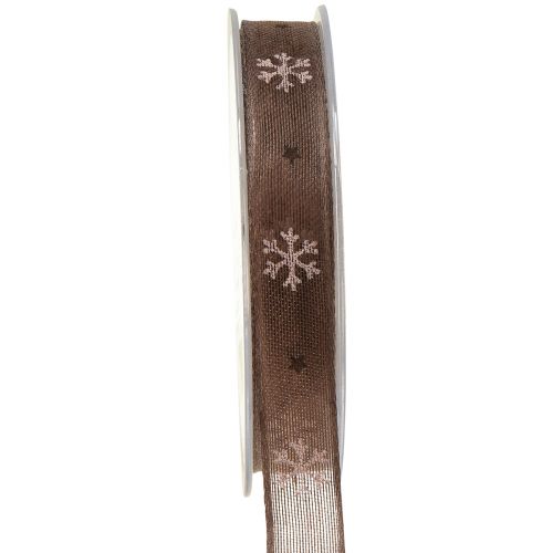 Snöflinga dekorationsband med tråd brunrosa B15mm L15m