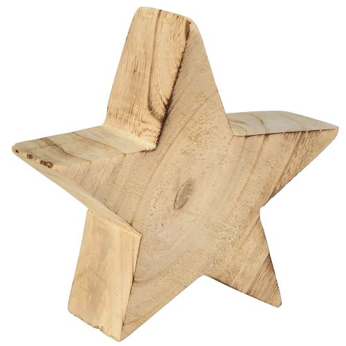 Rustik dekorativ stjärna av paulownia-trä, 2 delar - naturlig design, Ø 15 cm, 6 cm tjock - mångsidig trädekoration