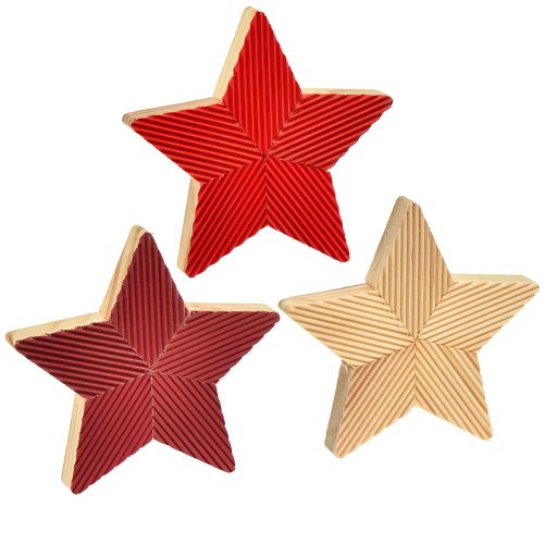 Floristik24 Stjärnor trä julstjärnor räfflad röd natur 11cm 3st