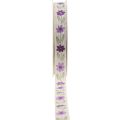 Floristik24 Presentband blommor bomullsband lila vit 15mm 20m